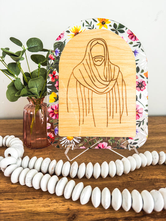 The Gardener | Floral Acrylic & Wood Christ Sign