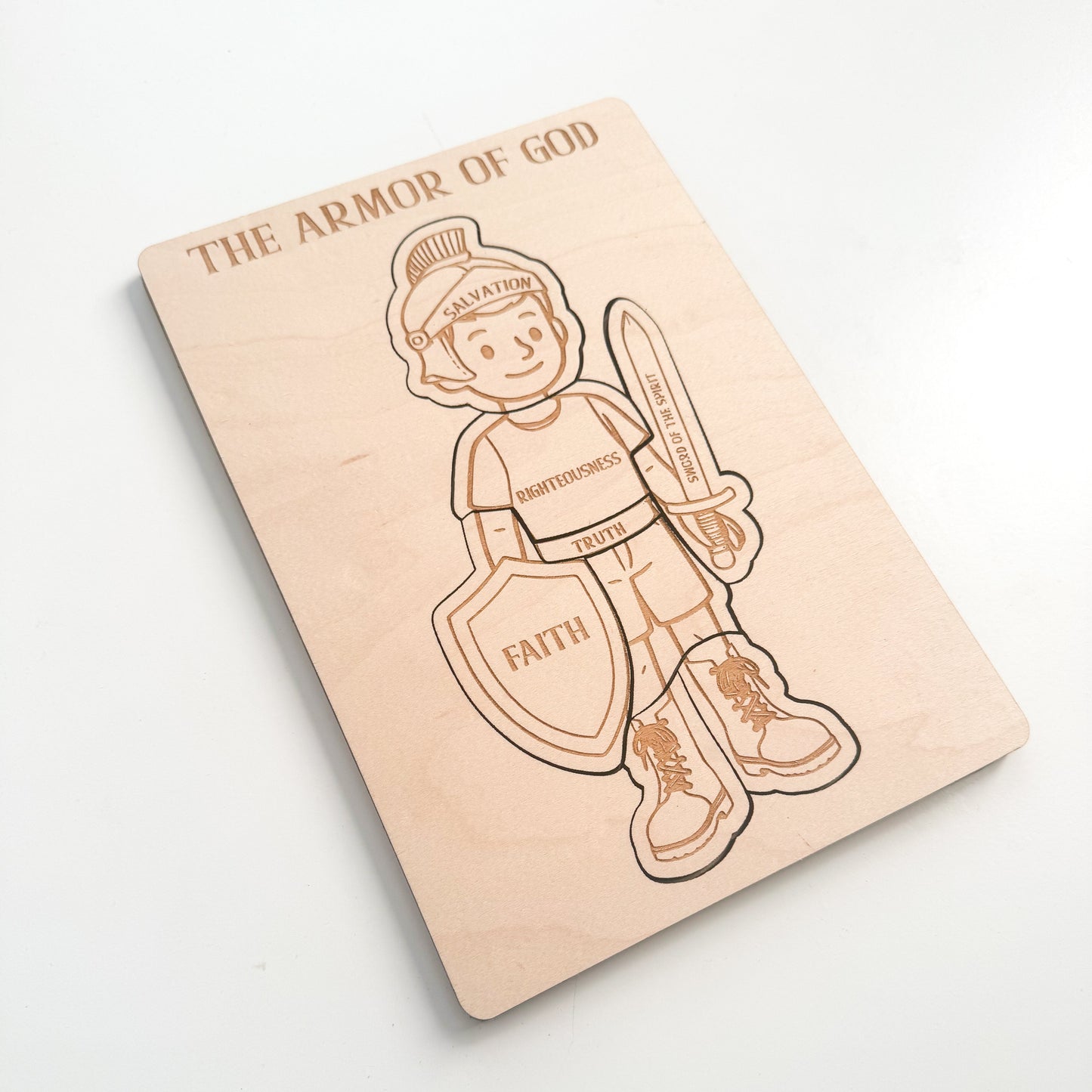 Armor of God Board Puzzle | Laser Engraved Wooden Armor of God Puzzle