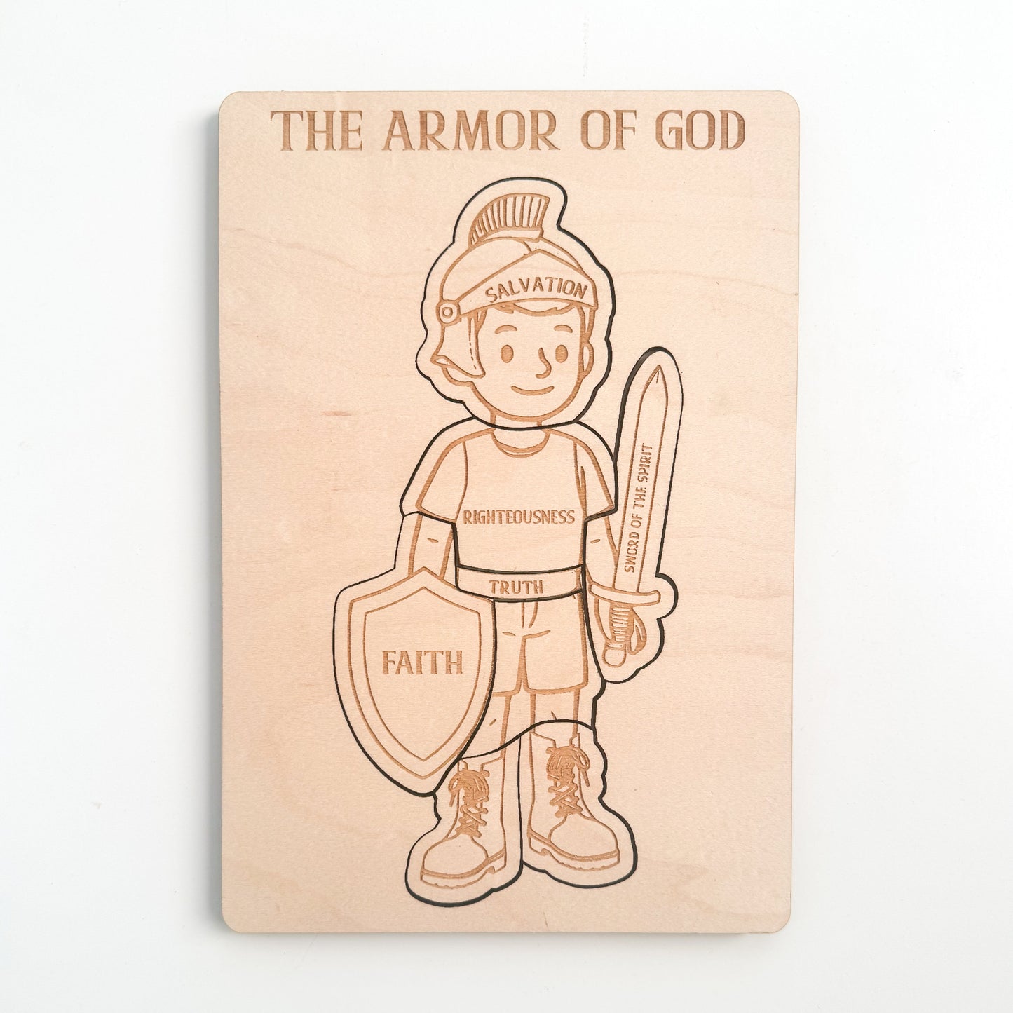 Armor of God Board Puzzle | Laser Engraved Wooden Armor of God Puzzle
