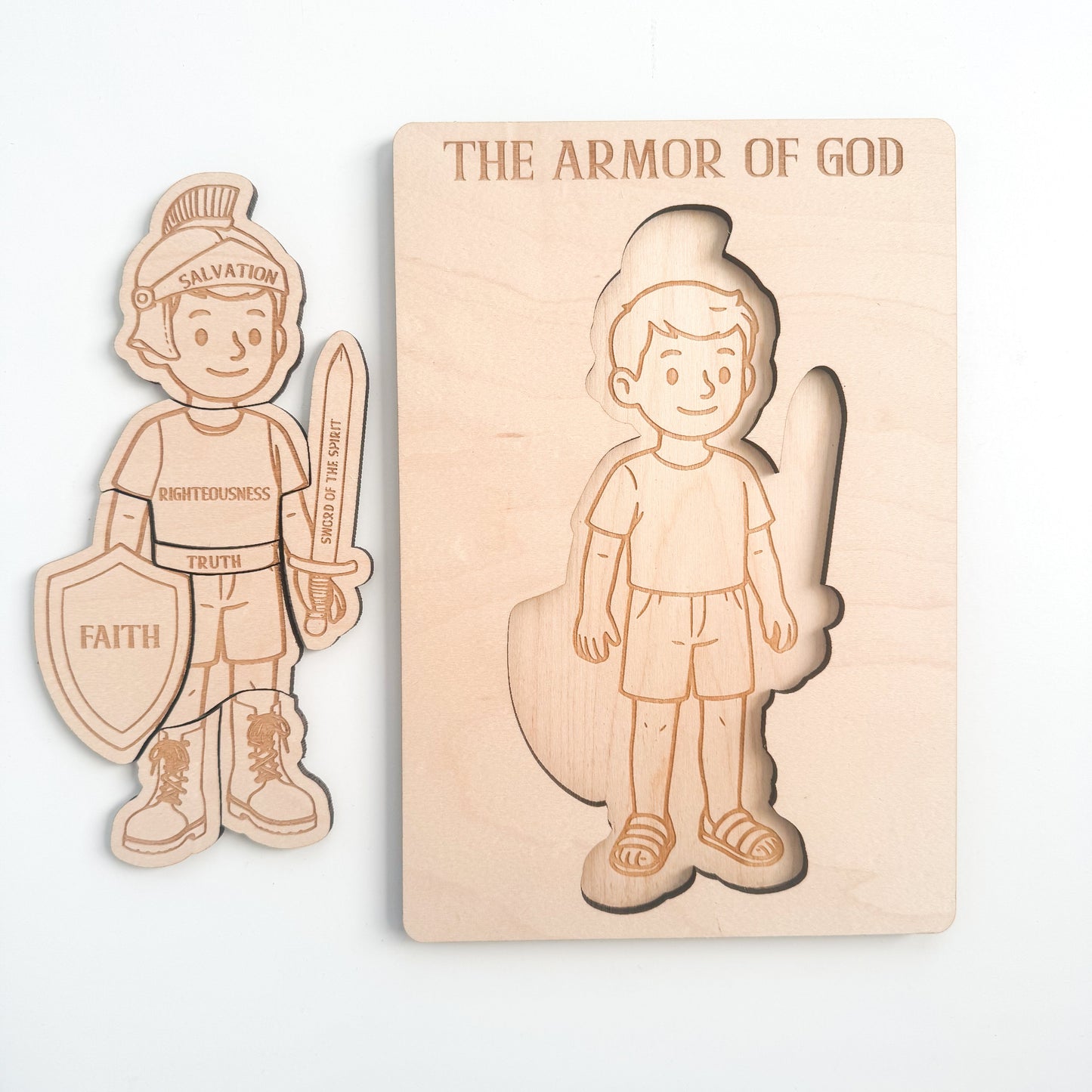 Armor of God Board Puzzle | Laser Engraved Wooden Armor of God Puzzle