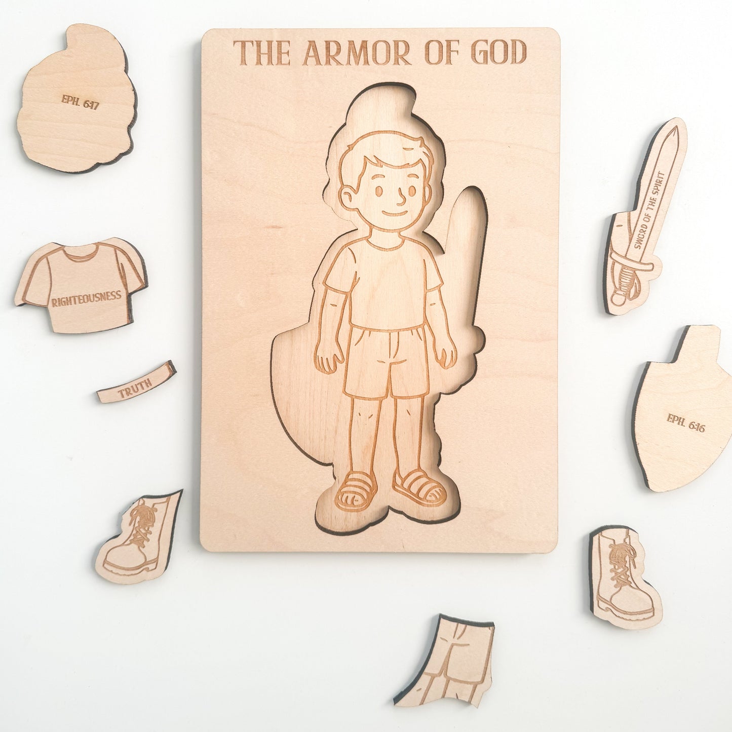 Armor of God Board Puzzle | Laser Engraved Wooden Armor of God Puzzle