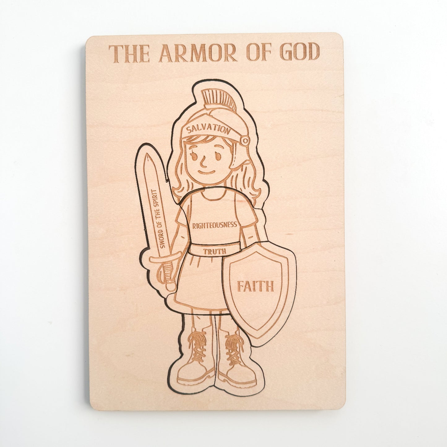 Armor of God Board Puzzle | Laser Engraved Wooden Armor of God Puzzle
