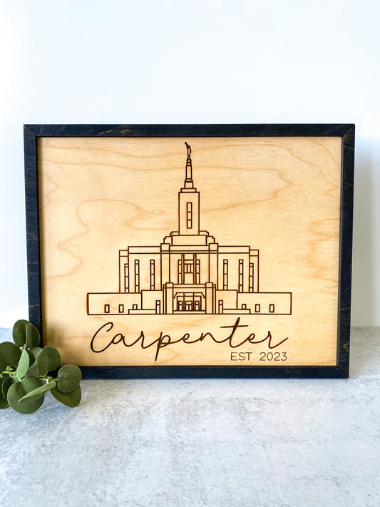 Covenant | Custom LDS Temple Sign – Laser Engraved Linear Design on Wood