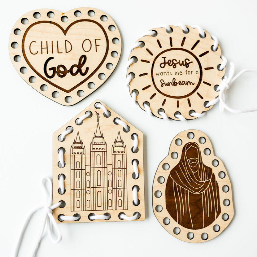 Gospel Themed Wooden Lacing Cards – Latter-day Saint Montessori Toy for Kids