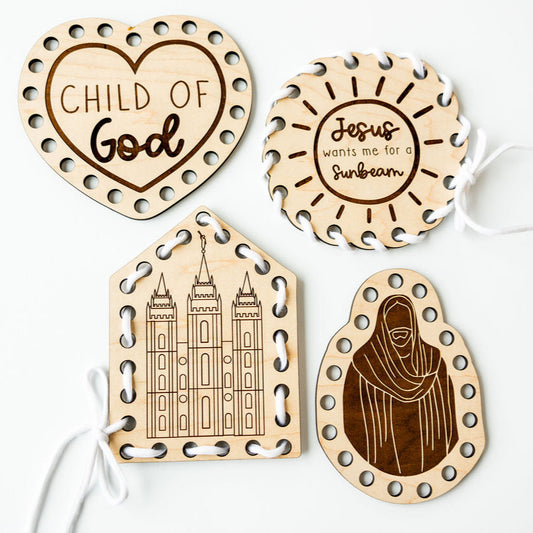 Gospel Themed Wooden Lacing Cards – Latter-day Saint Montessori Toy for Kids