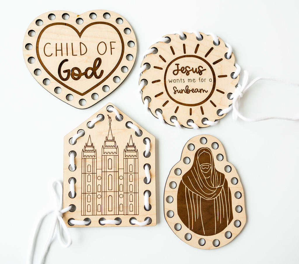 Gospel Themed Wooden Lacing Cards – Latter-day Saint Montessori Toy for Kids